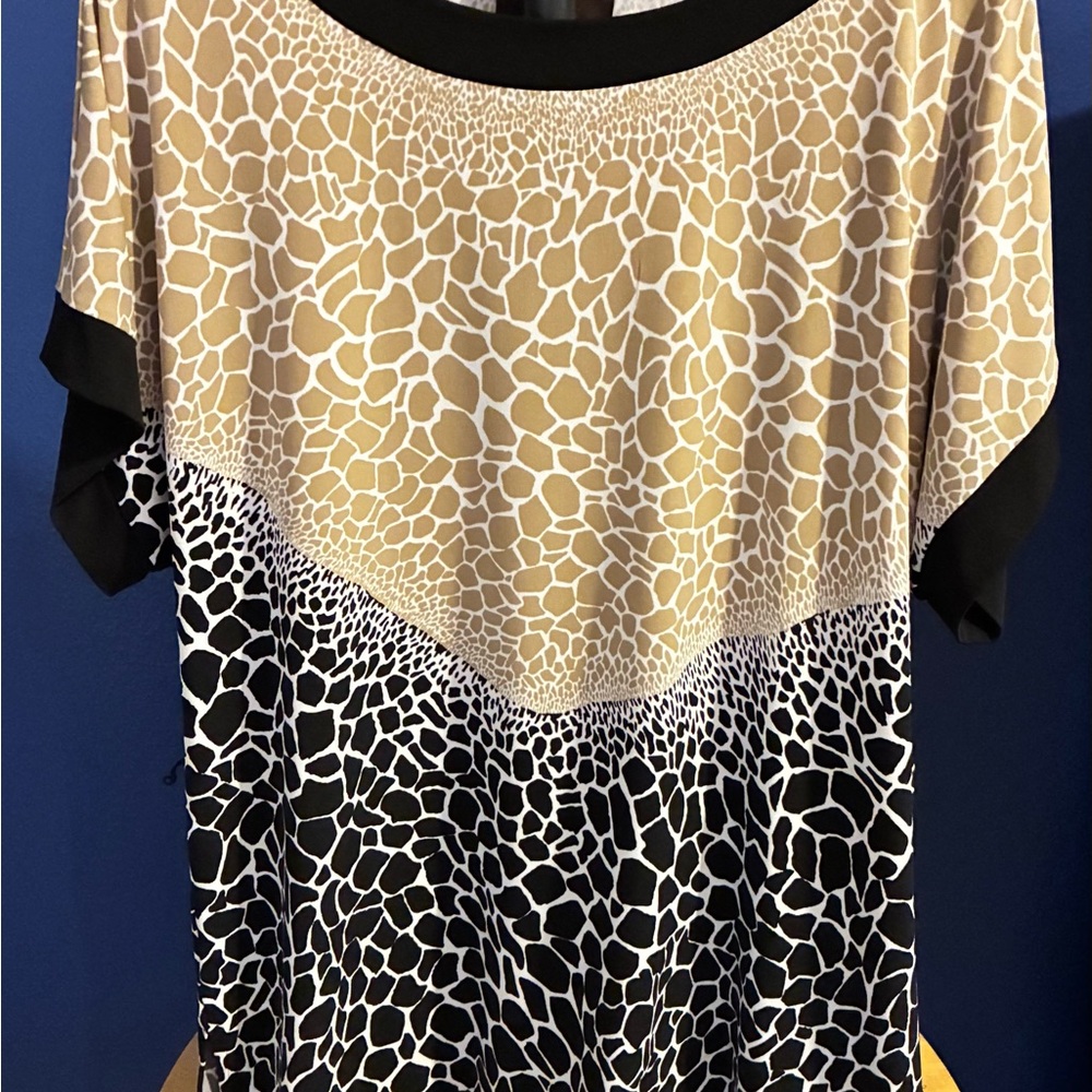 Dana Buchman Black and Tan Animal Print Blouse